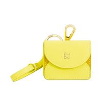 DUDU Custodia Porta Auricolari Air Pod in Vera Pelle con Portachiavi - Mini Cover con Moschettone, Elegante e Compatta Citrus yellow