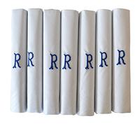 DUDU N GIRLIE - Fazzoletti da uomo in raso bianco bordato con iniziali ricamate blu, taglia unica