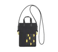 DuDu Porta Cellulare a Tracolla in Pelle e Tessuto - Borsa Piccola Uomo Donna con Tracolla Regolabile, Leggera e Moderna per Smartphone e Accessori Black_bright yellow