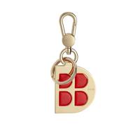 DUDU Portachiavi in Metallo a Forma di D con Inserti in Vera Pelle, Portachiavi Dorato con Moschettone e Anello, Portachiavi per Auto Casa Ufficio Rosso fiamma