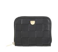 DUDU Portafoglio Donna Piccolo in Pelle Intrecciata Zip Around - Elegante e Compatto, Porta Carte, Portamonete e Banconote con Cerniera Nero rosa