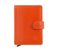 DUDU Portafoglio Portacarte Uomo in Pelle Protezione RFID, Piccolo Miniwallet con Cardprotector in Alluminio, Porta Banconote e Chiusura a Bottone Arancio