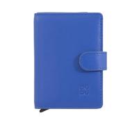 DUDU Portafoglio Portacarte Uomo in Pelle Protezione RFID, Piccolo Miniwallet con Cardprotector in Alluminio, Porta Banconote e Chiusura a Bottone Fiordaliso