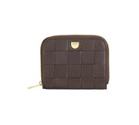 DUDU Portafoglio Donna Piccolo in Pelle Intrecciata Zip Around - Elegante e Compatto, Porta Carte, Portamonete e Banconote con Cerniera Coffee brown