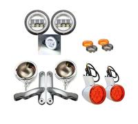 DUDUYANG Faro Anteriore Per Electra Per Street Per Glide Faretto Ausiliario A LED Da 4,5" E Indicatore Direzione + Alloggiamento Per Fendinebbia Sorpasso Faro Motociclo(Cromo)