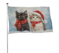 Due adorabili gatti in una bandiera invernale innevata 0,9 x 1,5 m bandiere da giardino all'aperto decorazione per cortile, portico, prato, fattoria
