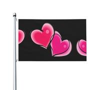 Due bandiere decorative a forma di cuori rosa, con fori per appenderle, adatte per appendere in giardini e portici.