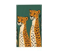 Due bandiere leopardate su cortile verde, 0,9 x 1,5 m, striscione di auguri con occhielli per interni ed esterni, decorazioni per la casa per feste