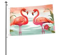 Due bandiere rosse con fenicotteri per esterni, 0,6 x 0,9 m, bandiera stagionale da giardino con occhielli bandiera esterna per decorazioni per la casa sfondo fotografico