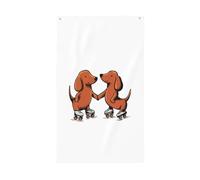 Due bassotti Rollerblading Tenendosi per mano Bandiere per casa da cortile, 0,9 x 1,5 m, striscione di auguri con occhielli per interni ed esterni, decorazioni per la casa