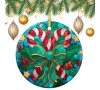 Due bastoncini di zucchero incrociati con fiocco verde per albero di Natale, ornamenti da appendere, 2 pezzi, 7,2 cm, rotondi su entrambi i lati