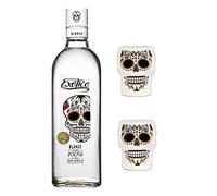 Due bicchierini da shot logati + Tequila Blanco 100% Hecho En Mexico 40% 70 cl