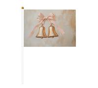 Due campane dorate da appendere con fiocco lungo rosa piccole bandiere tenute in mano, mini bandiere su bastone per feste, attività di squadra, parate, decorazione per le vacanze, confezione da 10