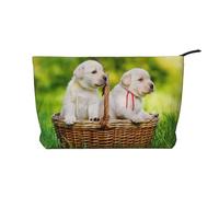 Due cani in un cesto stampato, Borsa per cosmetici in velluto a coste Borsa per il trucco Borsa da viaggio portatile