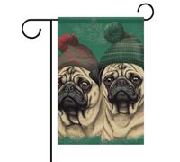 Due carlini che indossano cappelli bandiere da giardino primaverili estive 12 x 18 su entrambi i lati per esterni, bandiere stagionali all'aperto e striscioni per patio, cortile, terrazza, veranda