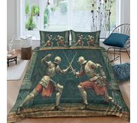 Due cavalieri in duello, stile artistico accademico 3D Set Copripiumino Stampato, Set Di Biancheria Da Letto in Microfibra, Set 3 Pieces Con Federe Per Adulti, Adolescenti, Bambino King（220x240cm）