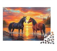 Due Cavalli al Tramonto sul Lago Puzzle 1000 Pezzi Carta Puzzle per Adulti Paesaggio Tranquillo Relax Famiglia Regalo 38x26cm/1000pcs