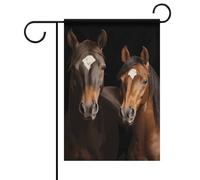 Due cavalli in piedi su sfondo nero Bandiera da giardino Double Face No Fade Bandiere di benvenuto 30,5 x 45,7 cm Decorativa Piccola Bandiera da giardino Decorazione per esterni Patio Prato Portico