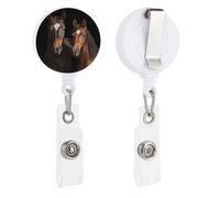 Due cavalli in piedi su sfondo nero porta badge retrattile con clip ID e portachiavi, porta badge identificativo, clip per badge, per impiegati, dottori, infermieri