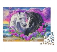 Due cavalli Puzzle 1000 Pezzi Puzzle per Adulti Carta Tramonto in spiaggia Rose viola Relax Concentrazione Famiglia Regalo Decorazione 38x26cm/1000pcs