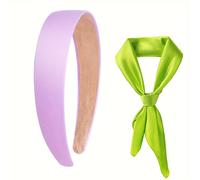Due cerchietti viola e uno sciarpa verde, come aggiunta al costume di Halloween di Miss Daphne, per feste di compleanno, travestimenti a tema e accessori natalizi.
