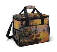 Due Cervi Vecchio Log Cabin Boat Docked Tramonto Camping Cooler Bag Isolato Spiaggia Refrigeratori Portatile A Prova di Perdite Borse con Tracolla