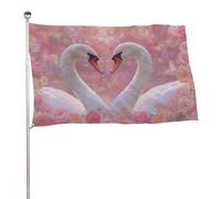 Due cigni bianchi a forma di cuore rose rosa bandiera 0,9 x 1,5 m bandiere da giardino all'aperto banner decorazione per cortile portico prato fattoria