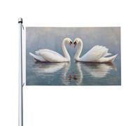 Due cigni bianchi bandiere per la casa da cortile, 0,9 x 1,5 m, striscione di auguri con occhielli per interni ed esterni, decorazioni per la casa
