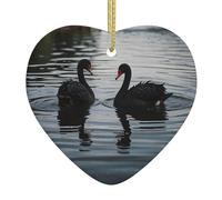 Due cigni neri stampati a forma di cuore pendenti in ceramica creano un'atmosfera calda per case, feste e regali.
