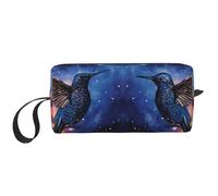 Due colibrì sotto il cielo stellato borse cosmetiche per le donne borsa per il trucco portatile borsa da viaggio borsa per la ricezione giornaliera borsa da toilette di grande capacità, bianco, Taglia