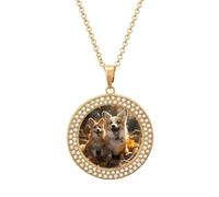 Due collane Corgis con diamanti da donna collana con ciondolo rotondo con catena regolabile da 40 cm con chiusura a moschettone personalizzato regalo commemorativo per amicizia coppia da indossare