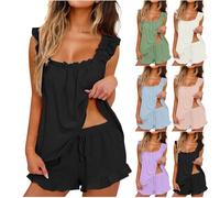Due Completi, Top con Frange, Crop Top Senza Maniche, Completi da Donna E Completi E Tailleur da Donna Pantaloni Larghi Cotone (Green, XL)
