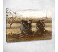 Due Contadine Che Scavano Patate Vincent van Gogh, vvg150 quadro stampato su tela, Fine Art assemblato pronto da appendere 115x80 cm