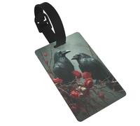 Due corvi rossi fiori scuri fantasy gotici etichette nome ID etichetta valigia, ideale per viaggi crociera zaini borsa