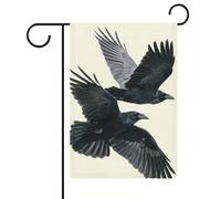 Due corvi volanti uccelli bandiera giardino casa cortile esterno bandiera stagionale vacanza juta doppia faccia bandiera 30,5 x 45,7 cm