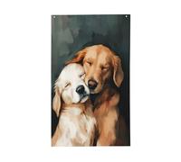Due cuccioli di Golden Retriever coccole bandiere per la casa del cortile, 0,9 x 1,5 m, striscione di auguri con occhielli per interni ed esterni, decorazioni per la casa