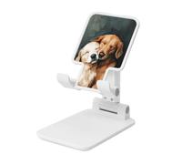 Due cuccioli di Golden Retriever Cuddling pieghevole supporto per telefono cellulare regolabile in altezza desktop portatile culla per cellulare compatibile con tutti gli smartphone bianco stile