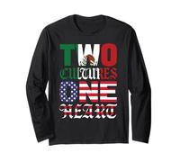 Due Culture Un Cuore Messico USA Messicano Chicano Raza Migra Maglia a Manica