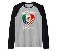 Due Culture Un Cuore Metà Americano Metà Messicana USA Messico Maglia con Maniche Raglan