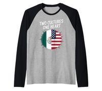 Due Culture Un Cuore USA Messico Bandiera Unity Art Donne Uomini Maglia con Maniche Raglan