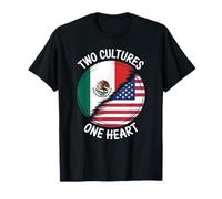 Due Culture Un Cuore USA Messico Bandiera Unity Art Donne Uomini Maglietta