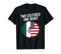 Due Culture Un Cuore USA Messico Bandiera Unity Art Donne Uomini Maglietta