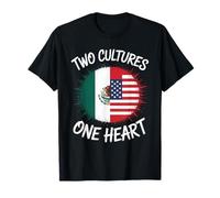 Due Culture Un Cuore USA Messico Bandiera Unity Art Donne Uomini Maglietta