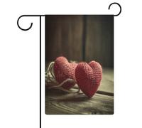 Due cuori all'uncinetto bandiera da giardino casa prato cartello di benvenuto banner doppio lato piccole bandiere personalizzate per piscina, cortile, decorazione da parete per la casa, 31 x 47 cm