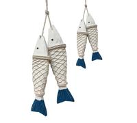 Due decorazioni da parete pesci in legno per tema costiero per arredo casa e bag