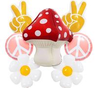 Due decorazioni per feste Groovy palloncini a forma di fungo, 7 pezzi, palloncini retrò hippie boho 4D con segno della pace, margherita e mano della pace per sfondo fotografico di compleanno