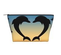 Due delfini che saltano a forma di cuore, Borsa da toilette Borsa per trucco Borsa per cosmetici Borsa da toilette da viaggio portatile
