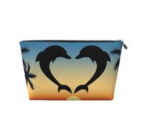 Due delfini che saltano a forma di cuore, Borsa da toilette Borsa per trucco Borsa per cosmetici Borsa da toilette da viaggio portatile