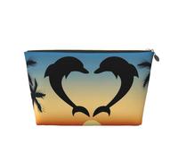 Due delfini che saltano a forma di cuore, Borsa per il trucco Borsa per cosmetici Borsa da toilette da viaggio portatile Borsa da toilette