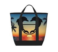 Due delfini che saltano a forma di cuore,Borsa porta pranzo grande capacità isolata per donne e uomini, lavoro, picnic, viaggi